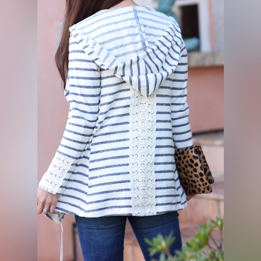 Striped Lace Small Antropologie Sweater Cardigan long sleeve Saige Draped